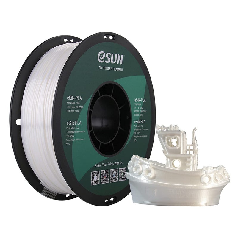 eSUN Silk PLA 3D Printer Filament, Dimensional Accuracy +/- 0.03 mm, 1 kg Spool, 1.75 mm, White - Image 1
